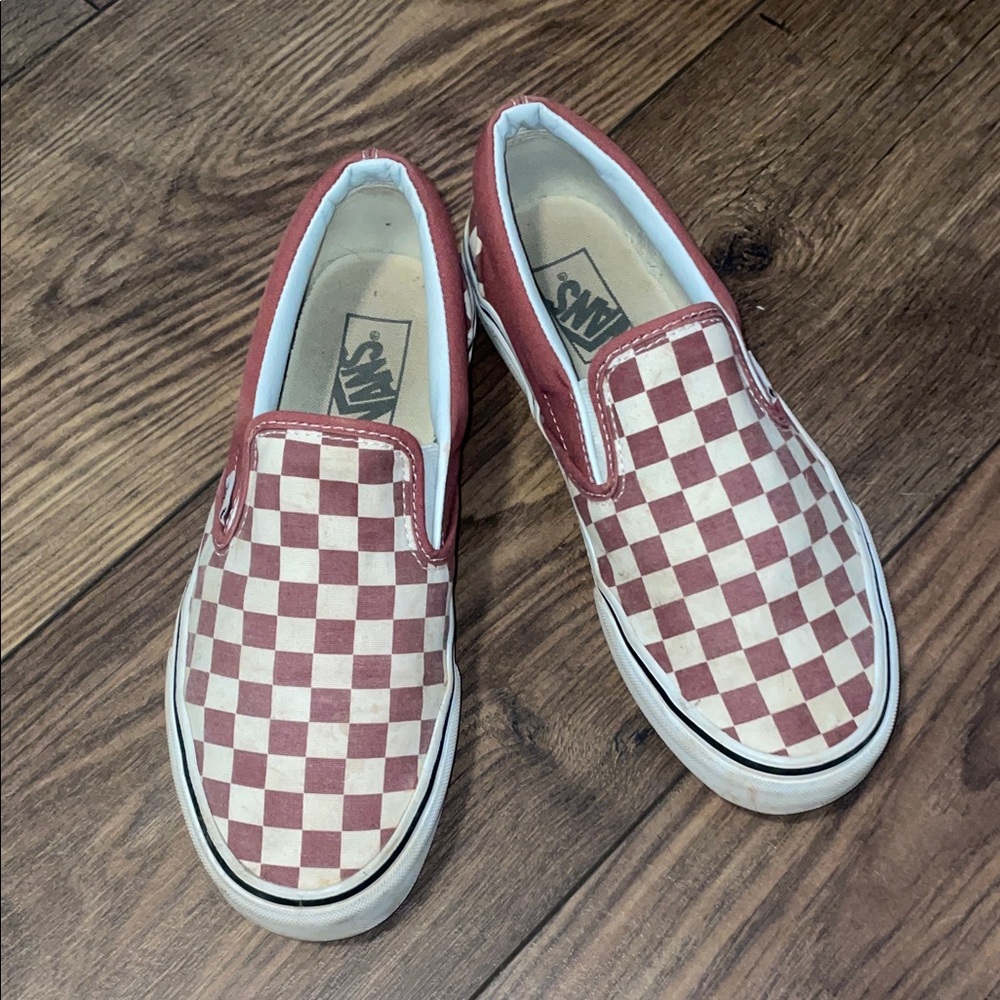 Vans Red and White Checkered Slip-On Sneakers